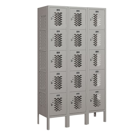 Salsbury Industries 5 Tier Box Vented Locker, 36"Wx66"Hx12"D, 15 Door, Gray, Unassembled 75352GY-U